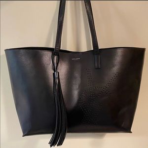 Vintage Calfskin Perforated East West Shopping Tote Black